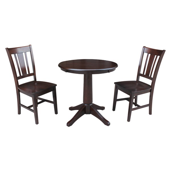 International Concepts Round 30 in Round Top Pedestal Table, with 2 San Remo Chairs, Rich Mocha, 30 in W, 30 in L, Wood K15-30RT-27B-C10-2 - main